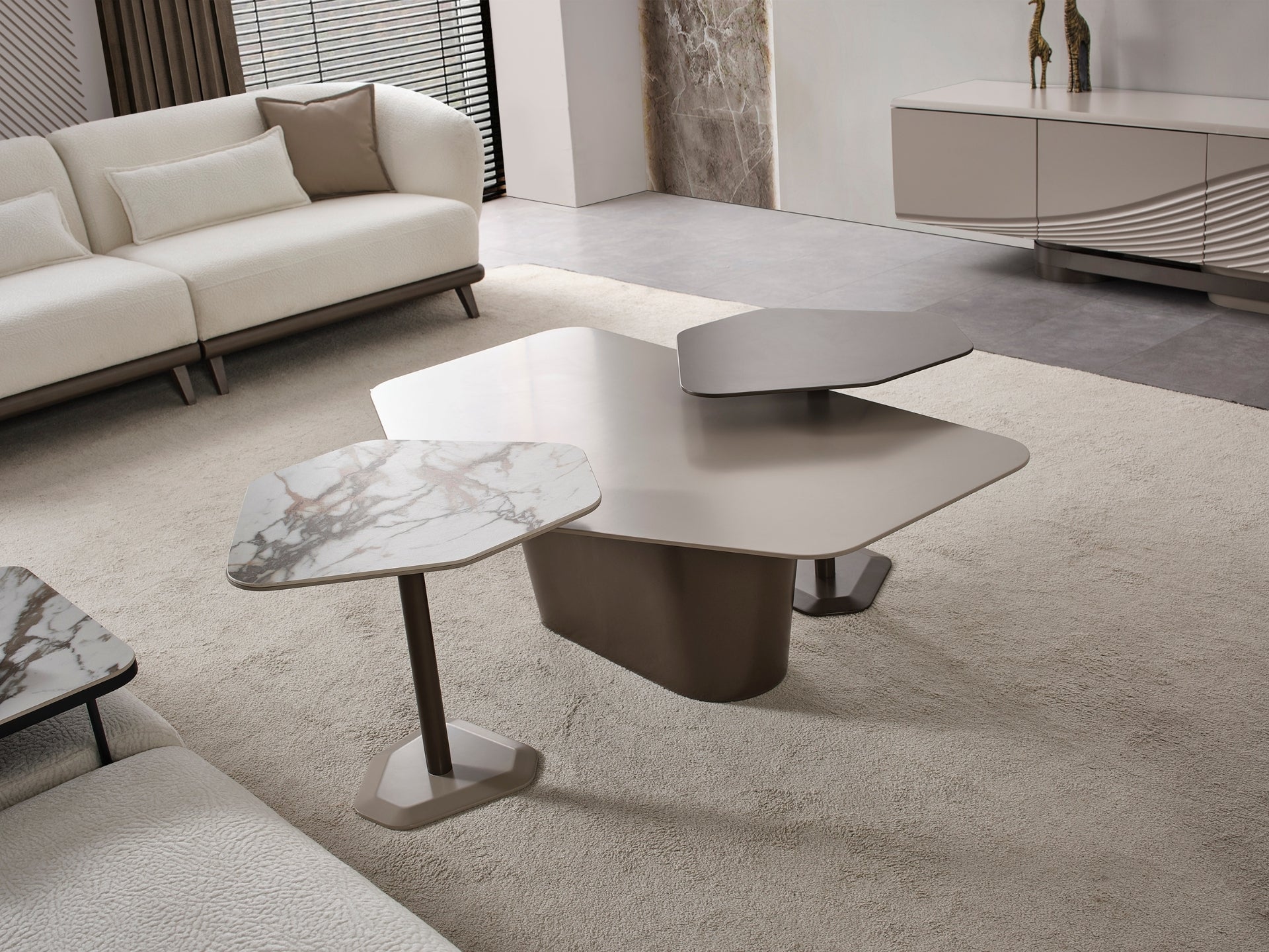 Latte 3'lü Sehpa (Orta + Granit + Boyalı Sehpa)