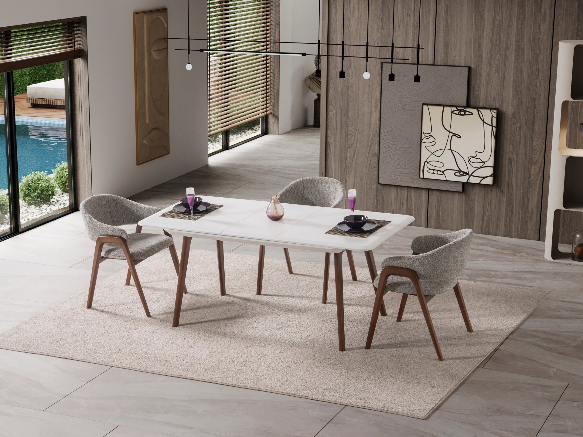 Baltimore Masa Sandalye Seti (Beyaz Ceviz)