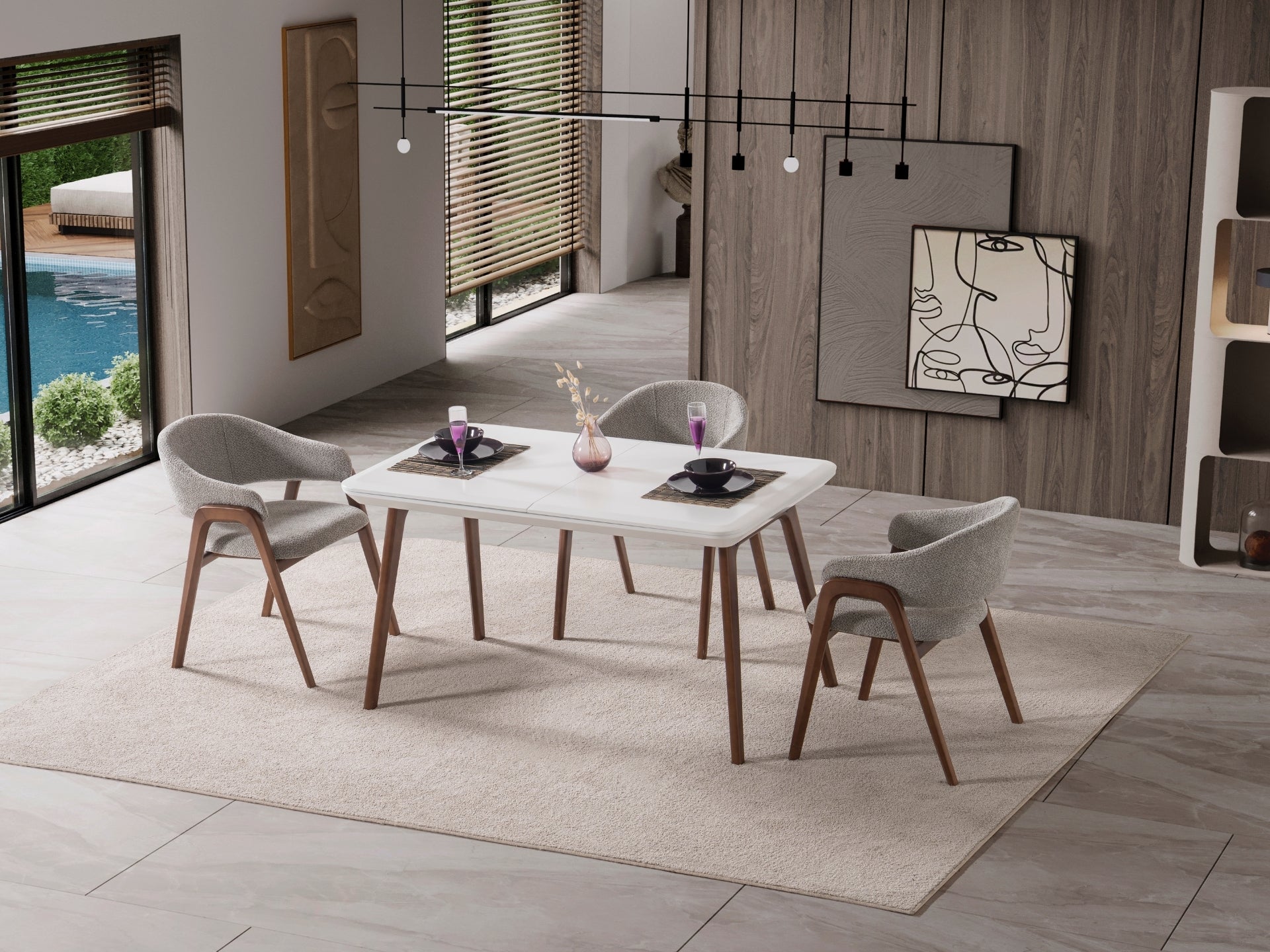 Baltimore Masa Sandalye Seti (Beyaz Ceviz)