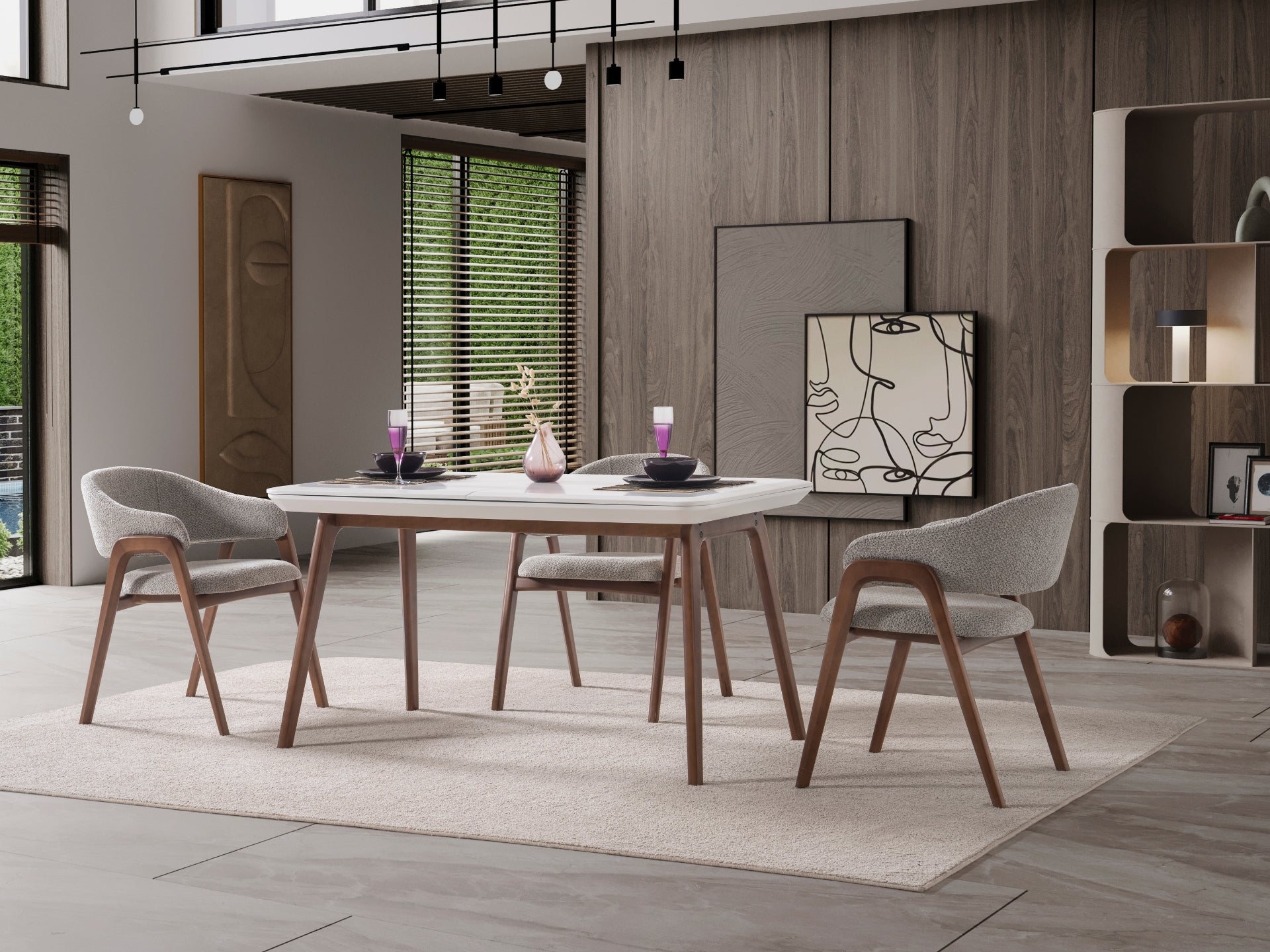 Baltimore Masa Sandalye Seti (Beyaz Ceviz)