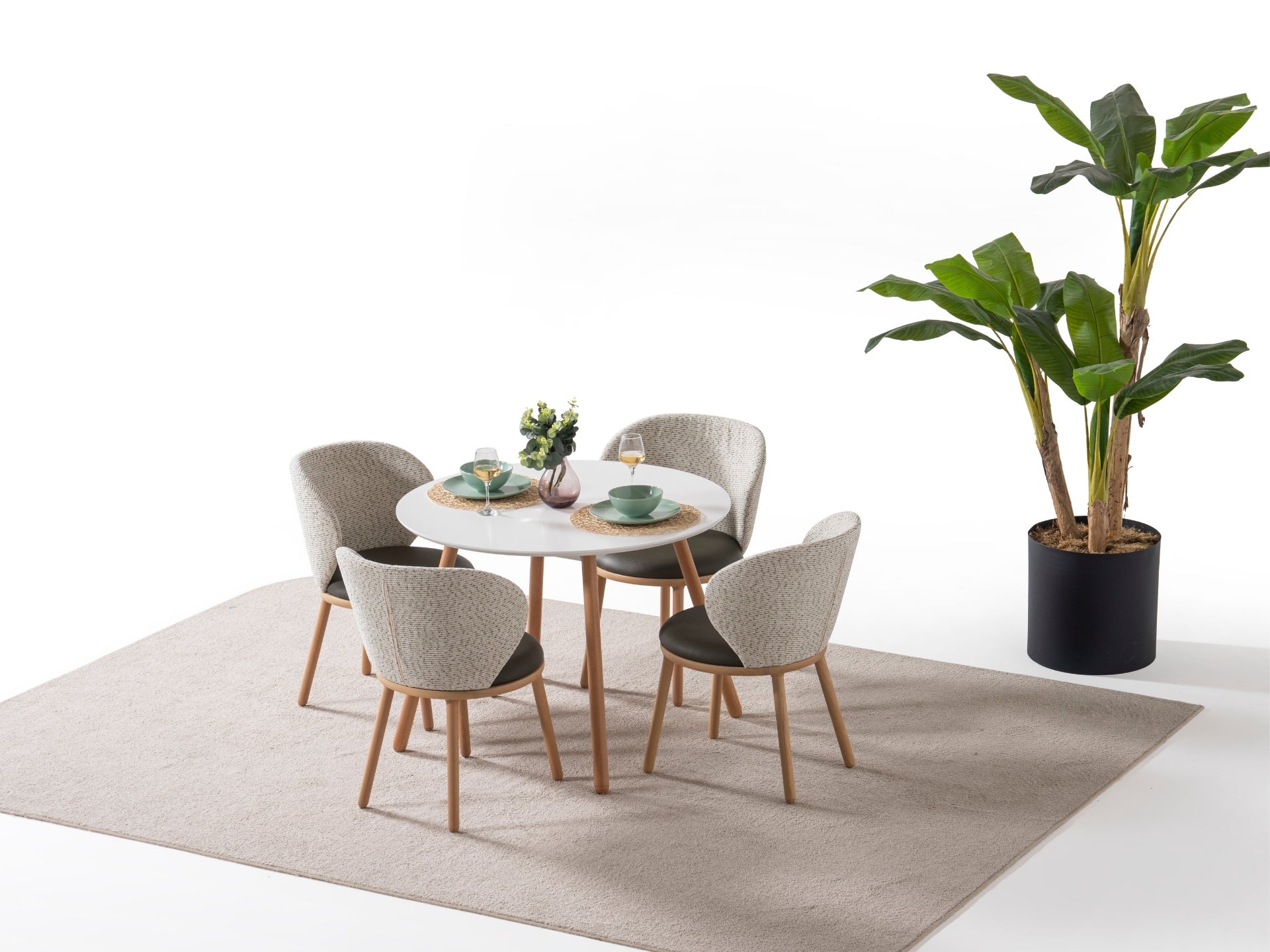 Dominik Masa Sandalye Seti (Beyaz - Meşe)