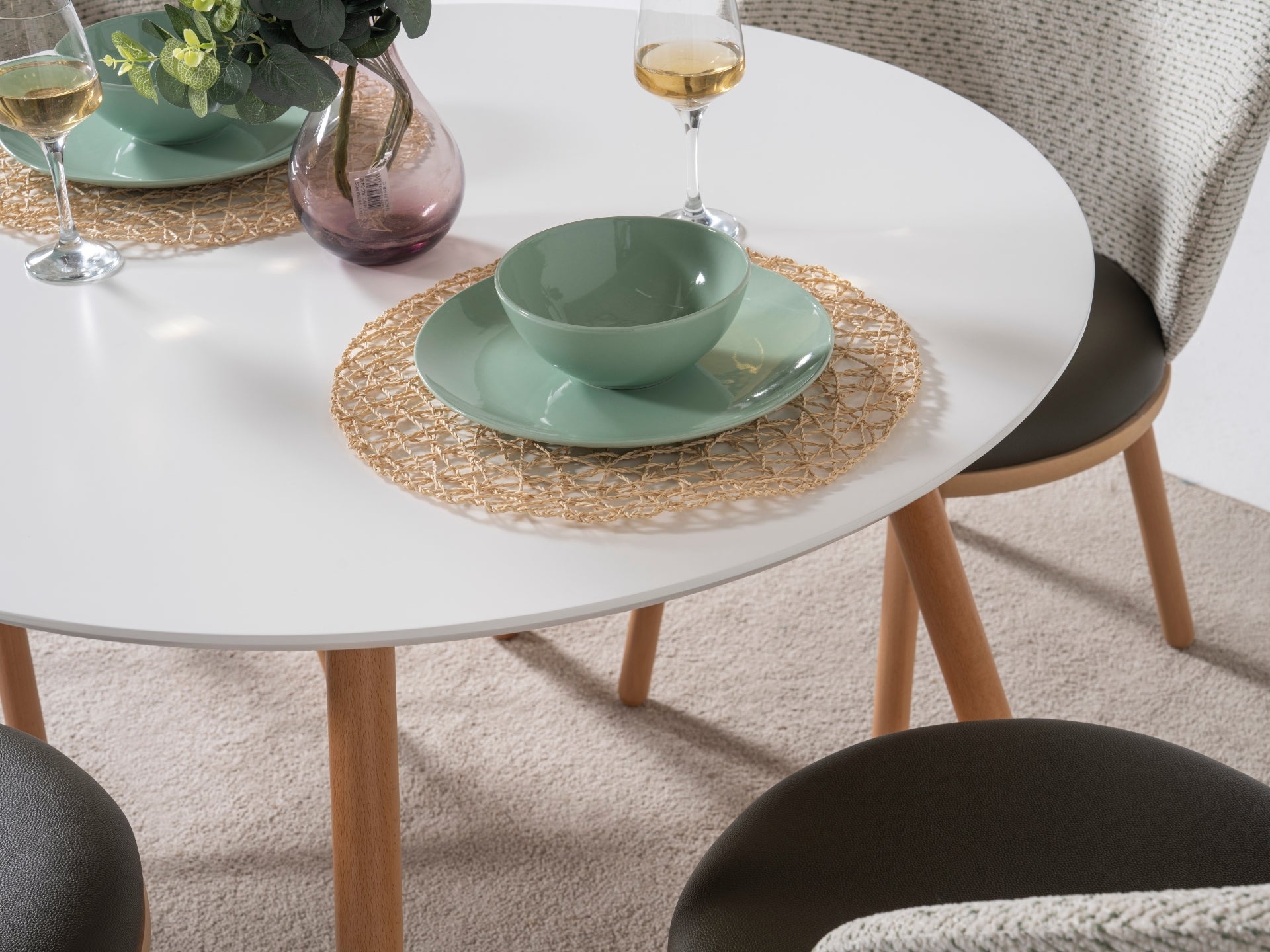 Dominik Masa Sandalye Seti (Beyaz - Meşe)