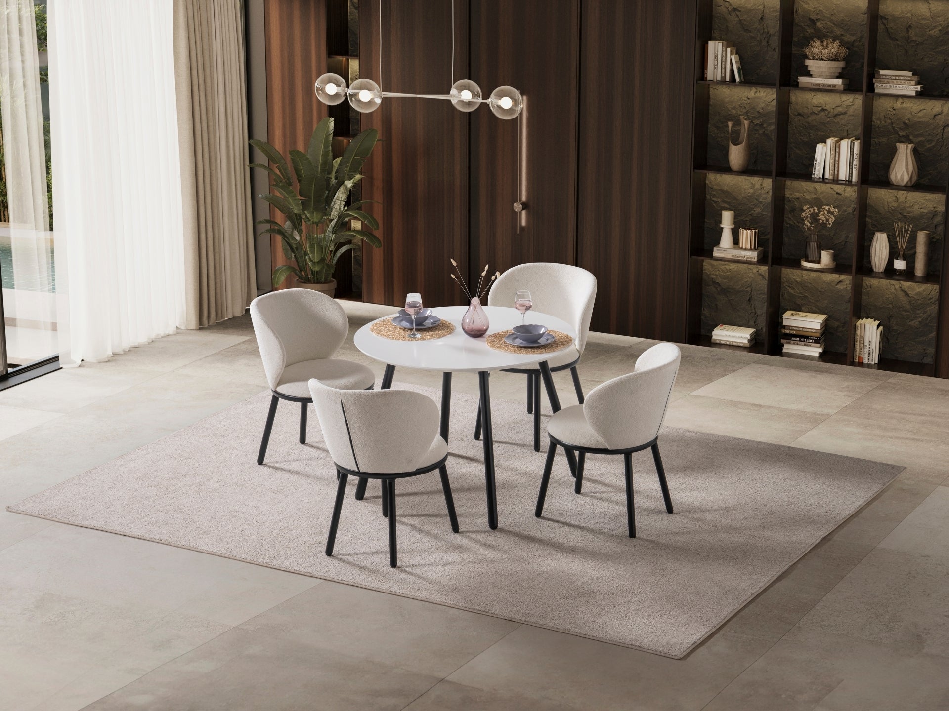 Dominik Masa Sandalye Seti (Beyaz - Siyah)