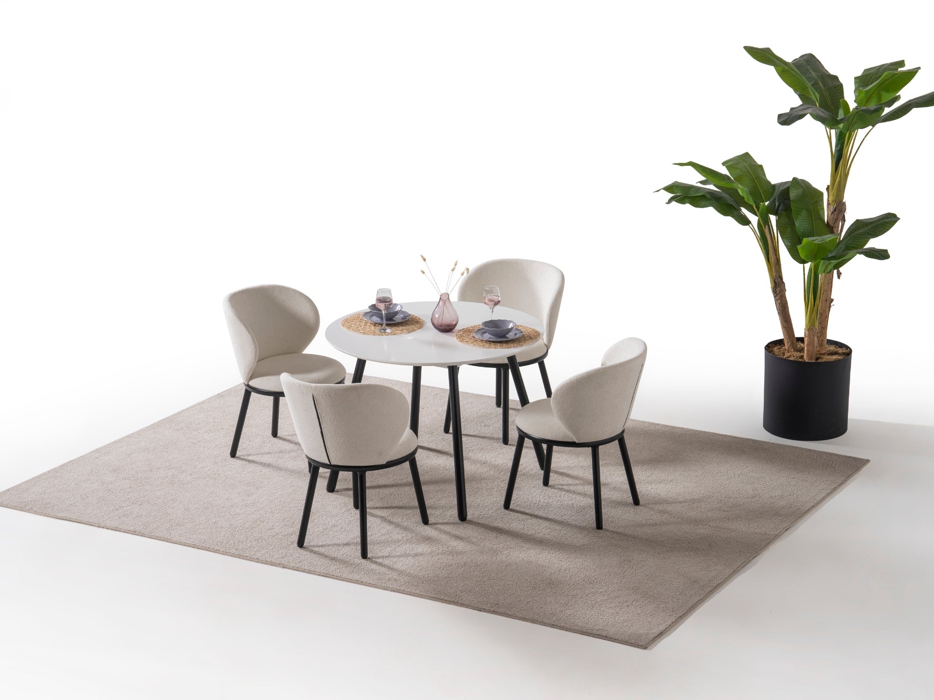 Dominik Masa Sandalye Seti (Beyaz - Siyah)