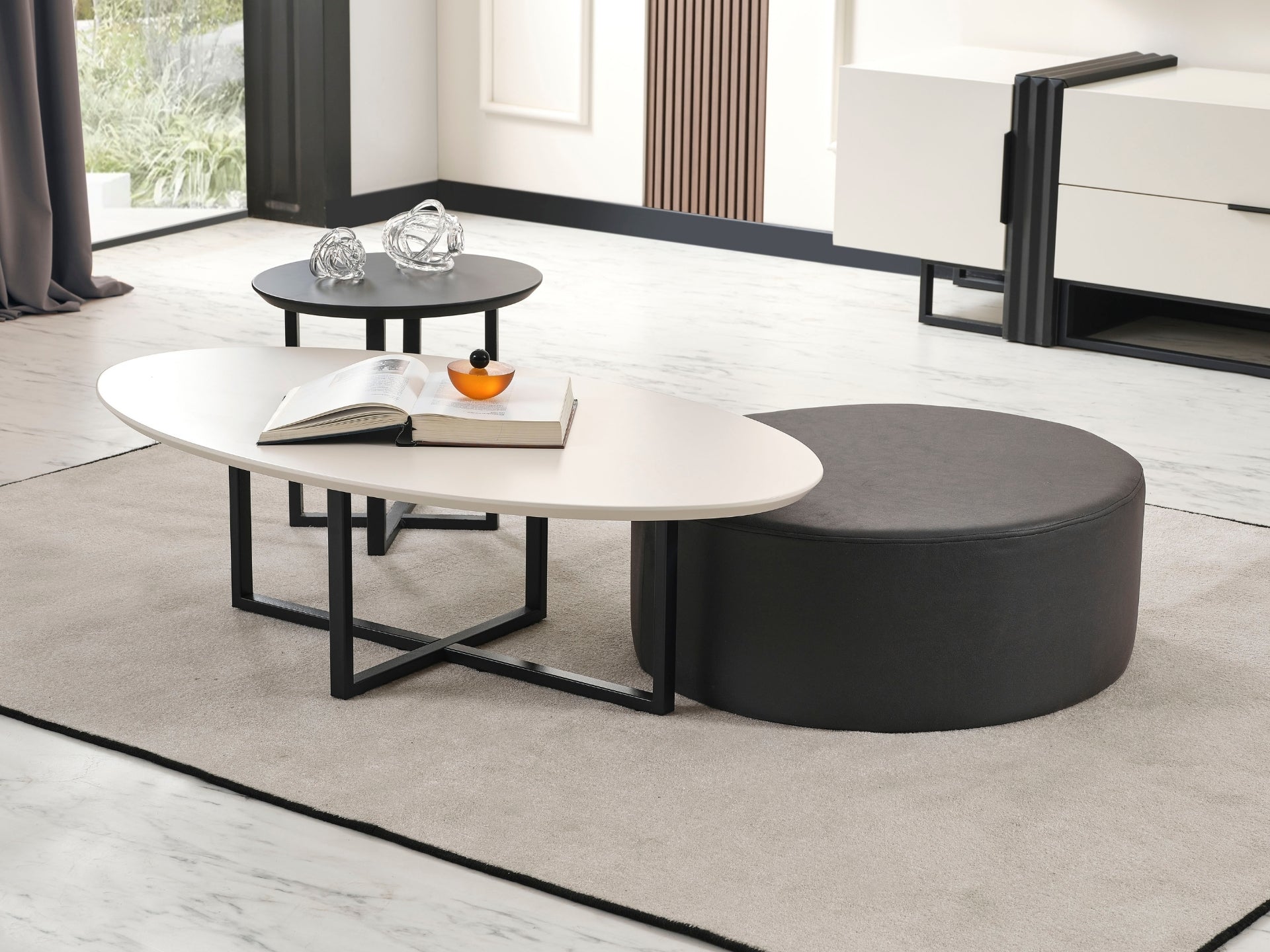 Safir 3'lü Sehpa (Orta + Yan + Puf Dahil)