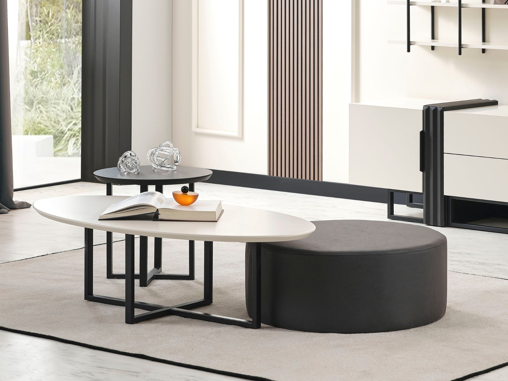 Safir 3'lü Sehpa (Orta + Yan + Puf Dahil)